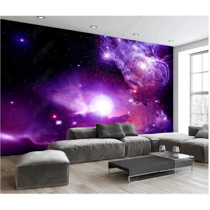 Papier Peint Panoramique 3D Art Violet Univers Ciel Étoilé Voie Lactée Poster Mural Tapisserie