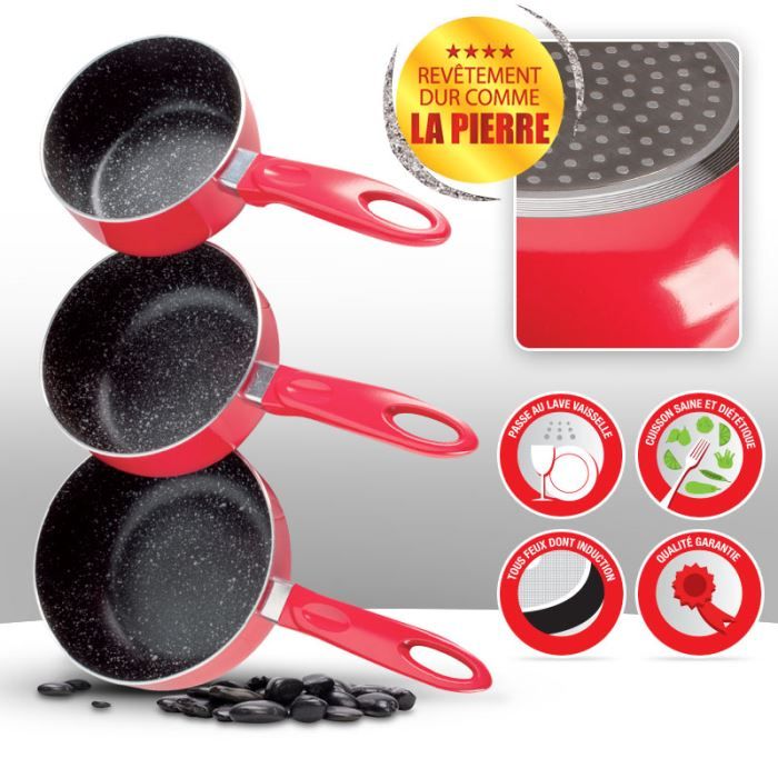 Casserole 36 Cm Avec Revêtement Effet Pierre/marbre - Compatible Tous Feux Dont Induction - Avec Couvercle Verre Et Poignées Silicone