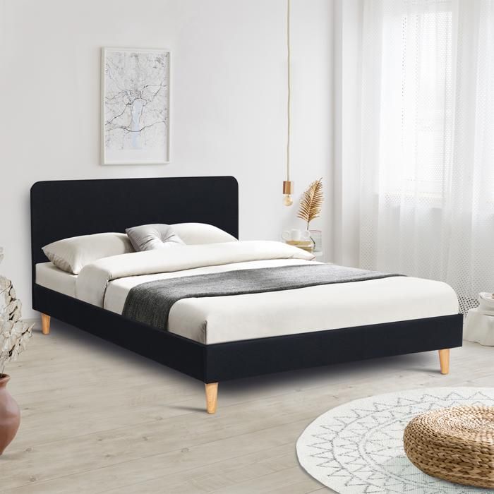 Letto Matrimoniale Scandinavo BALTA – Tessuto Blu Anatra, Misura 160x200 Cm, Design Accogliente