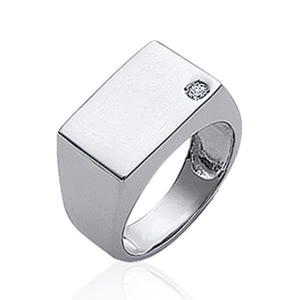 bague chevalière homme - selle rectangle - argent 925 massif rhodié - zirconium