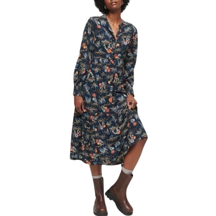 Robe Superdry Long Tierouge Midi Bleu Marine Femme Blue Cdiscount Pret a Porter