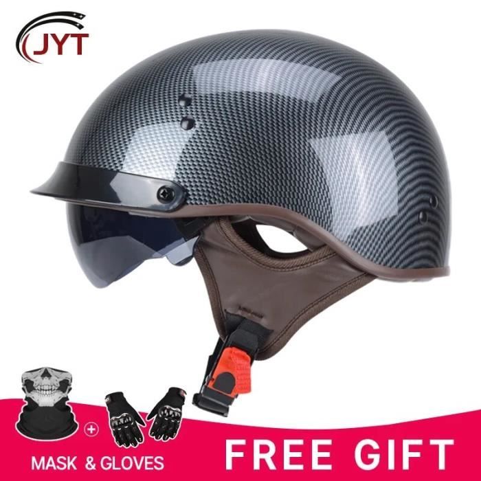 Demi-Casques De Moto, Casque Jet De Moto Rétro ECE Homologué Pour Hommes Et Femmes, Casque De Scooter Avec Chapeau De Sécurité Pare-Soleil, Pour La Protection De La Tête C,S