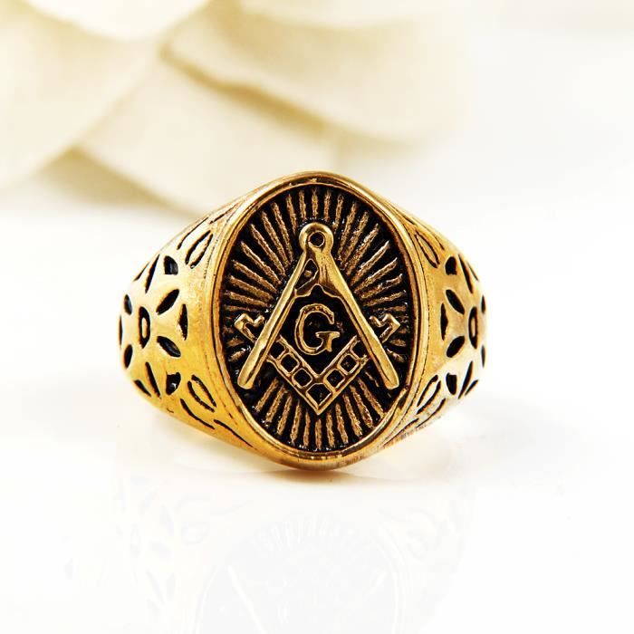 Bague Maçonnique Homme Acier Inoxydable Vintage – Symbole Franc-Maçon – Style Rétro Hip-Hop Motard – Taille 9