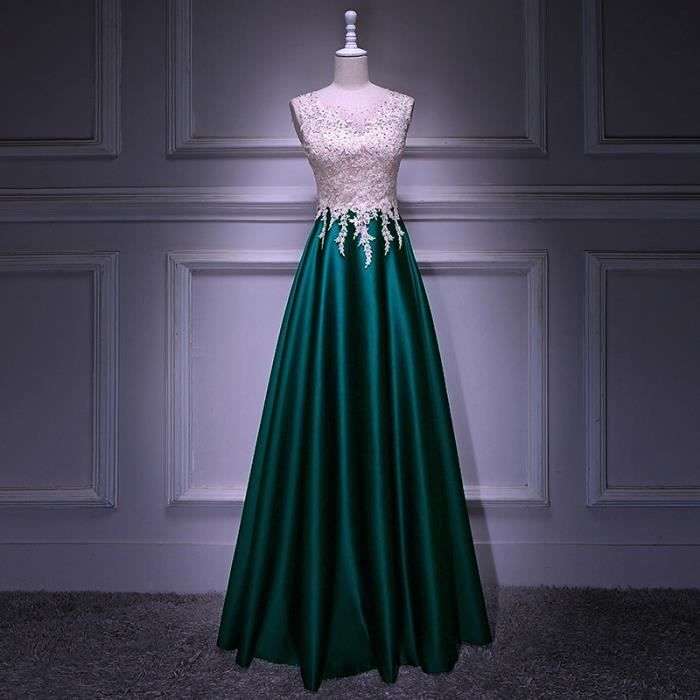 Robe de Soirée Chic Longue avec Appliques Florale Ajourée Vert