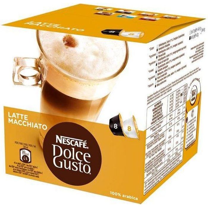 Capsules NESCAFE DOLCE GUSTO LATTE MACCHIATO - KRUPS - Compatible Capsules - Jaune - Capacité de boisson 100 ml