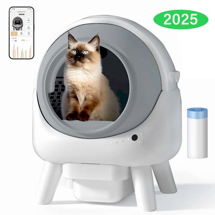 Comparer les prix de litiere chat autonettoyante 65L, Bac à Litière pour Chat , Programmable via Bluetooth/WiFi, Bac à Litière Silencieux - Blanc