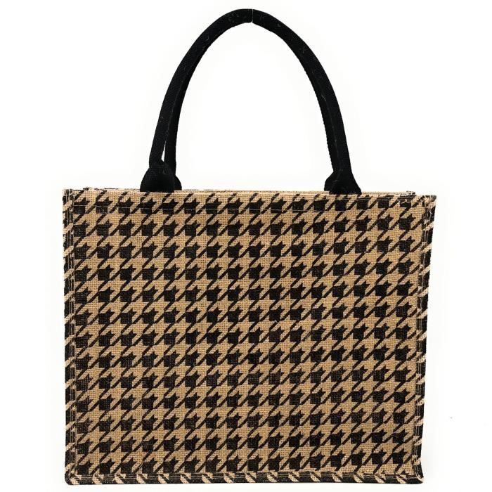 Cognac Sac Pied De Poule H&m Sac Cabas En Jute LE TOTE Pied De Poule OH MY  BAG Fermeture