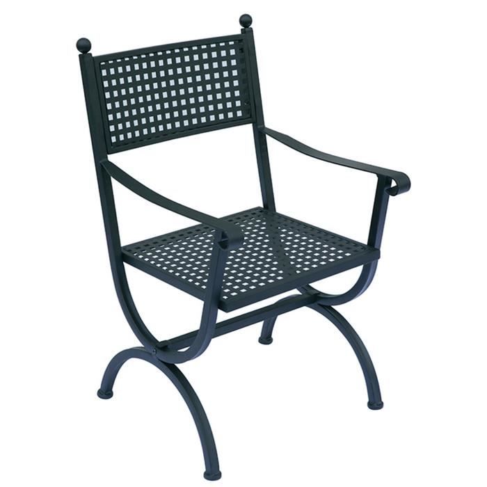 Chaise De Jardin En Fer Forge Noir Avec Accoudoirs Et Coussin Ecru