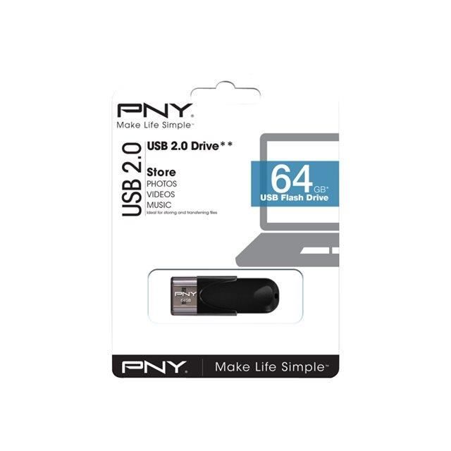 Clé USB - PNY - ATT4 - 64 Go - USB 2.0 - Noir