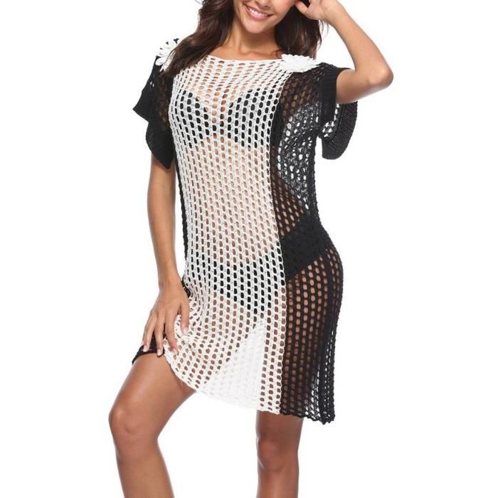 Smile Ykk Femme Robe En Maille Ajourée Couleur Complémentaire Plage