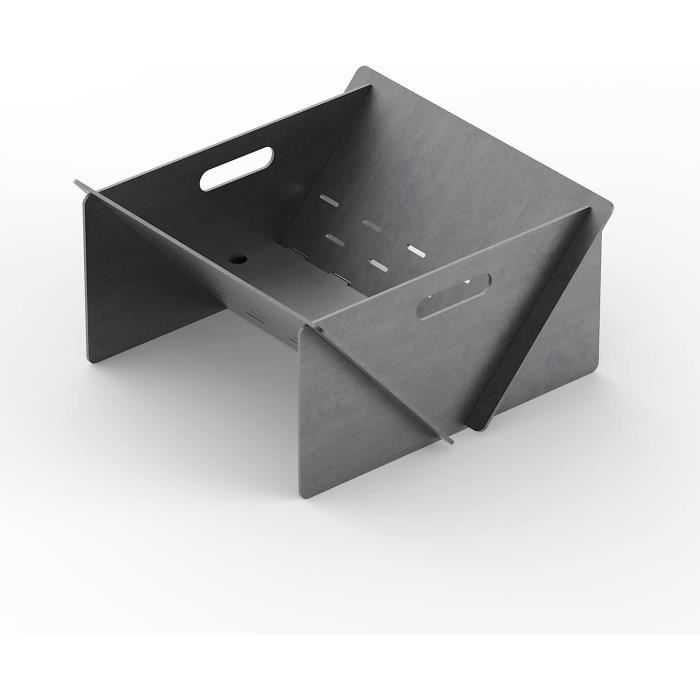 Brasero De Camping Portable 40x40x20 Cm - En Tôle D'acier 4mm - Système D'emboîtement Facile - Avec Poignées Pour Transport - 8