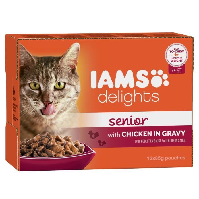 Iams Delights Humide Poulet En Sauce Toutes Races 12x85 G Pour Chat Senior Cdiscount Animalerie