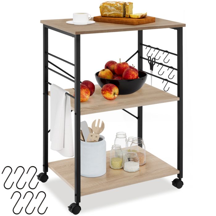 Desserte - TECTAKE - Chariot de service RUGBY en panneau aggloméré à 3 niveaux style industriel 655 x 455 x 885 cm - Bois clair