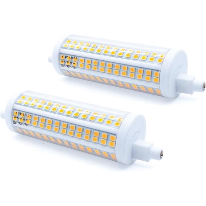 2 Ampoules LED R7S 118mm Dimmable 20W - Équivalent Halogène 200W, Blanc Chaud 3000K