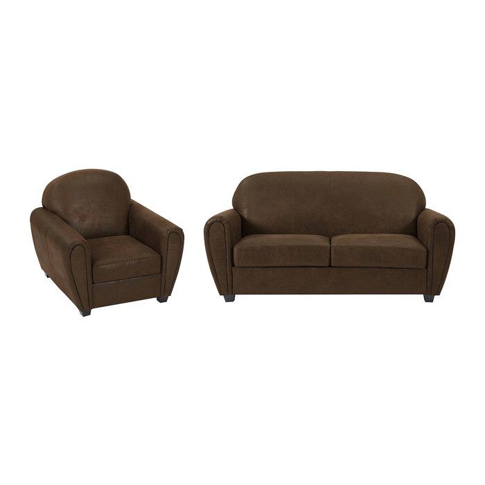 Canapé 3 places et un fauteuil en microfibre aspect cuir vieilli club VICTORY III