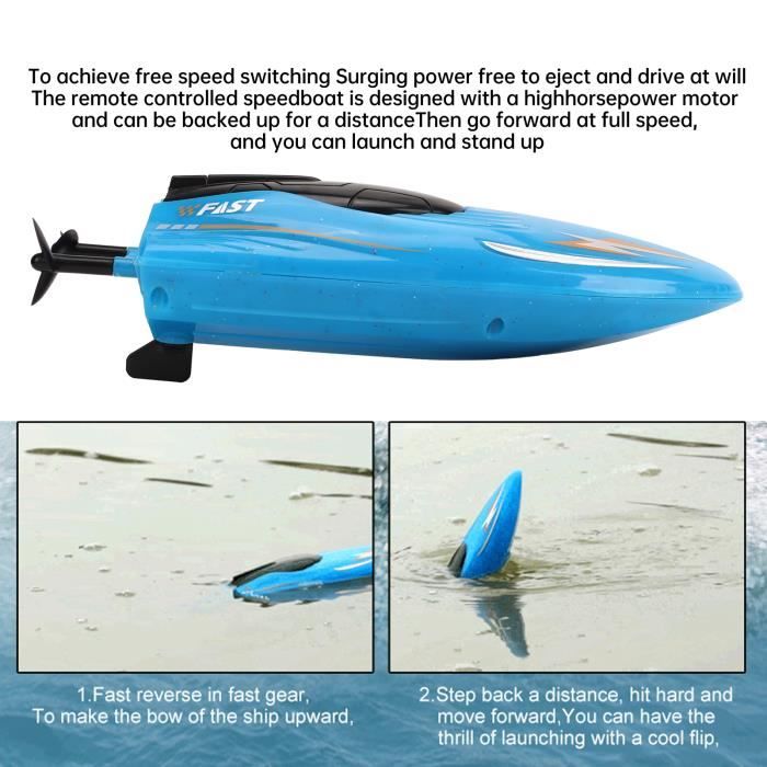 Bateau Jouet Lac étang Bateau Télécommandé OBEST - Bateau RC Rapide Avec Lumière LED Pour Piscine, Lac Bateau Course Haute Vitesse