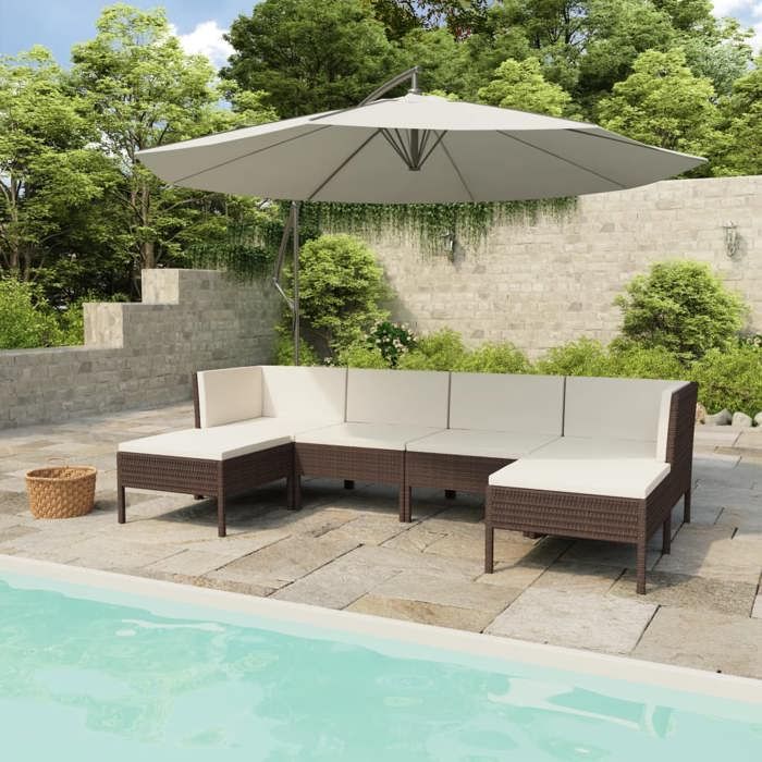 vidaXL Salon de jardin 6 pcs avec coussins Résine tressée ensemble de canapés d'extérieur canapé d'angle de jardin 3308162 - vue 2