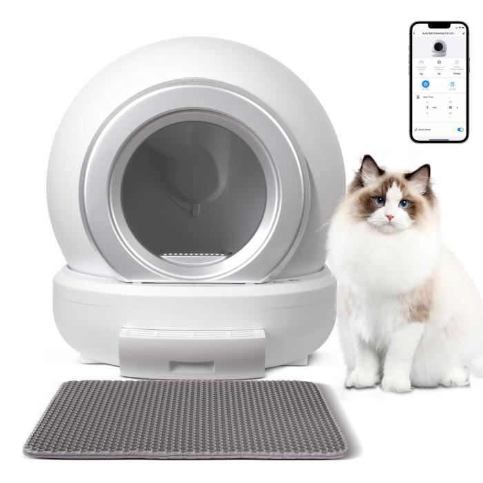Comparer les prix de VINTEKY ®65 L Litière à Nettoyage Automatique par APP ，Bac à litière autonettoyant pour Chat，Blanc