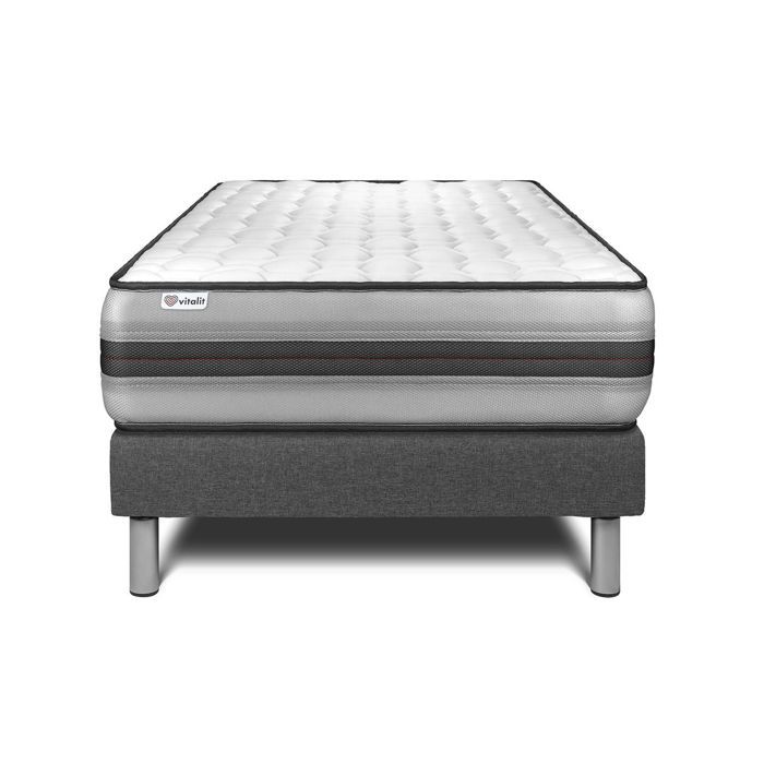 Ensemble Matelas Sommier 120x200 cm - Sommier Gris (en kit) - Vitalpower Recover Gris