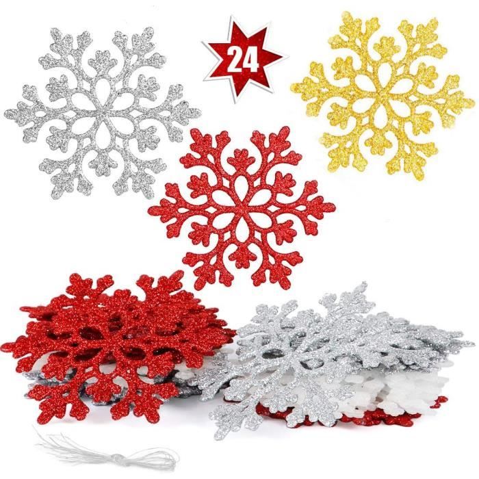 Flocon de Neige Decoration, 24 Flocon de Neige Scintillantes