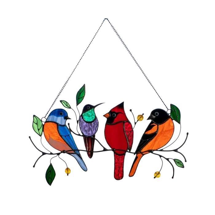 Panneau Vitrail River Of Goods – Oiseaux Et Citronnier, Multicolore, Jaune – Déco Murale En Verre