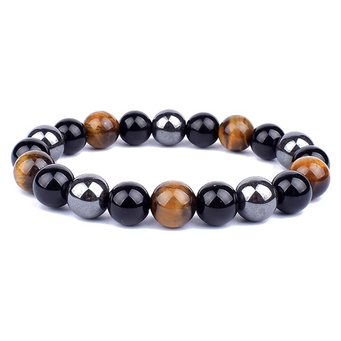 Zense - Bracelet homme perles hématite noires argentées oeil de tigre ZB0358