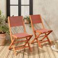 Chaises de jardin en bois et textilène - Almeria Terracotta - 2 chaises pliantes en bois d'Eucalyptus  huilé et textilène-1