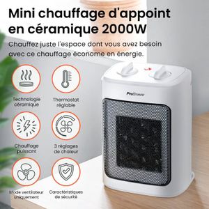 Radiateur Céramique Pro Breeze 2000W - Chauffage Compact 3 Niveaux - Noir