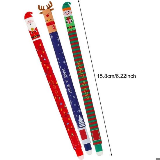 Lot De 4 Stylos Effaçables Noël 2025 - Encre Gel 0,35mm - Modèles Père Noël, Bonhomme De Neige, Renne, Pain D'épice - Pour école, Bureau, Cadeau
