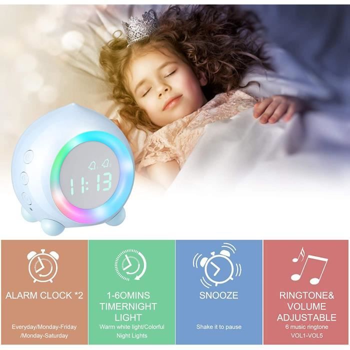 Elixir - Réveil Enfant Lumineux LED Numerique Lampe Réveil