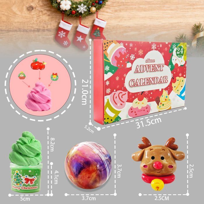 Calendrier De L'Avent Slime Noël – 24 Jours DIY Fluffy Crystal – Cadeau Créatif Pour Garçons Et Filles