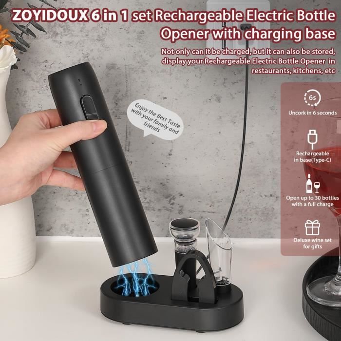 Ensemble ouvre-bouteille électrique rechargeable avec accessoires –  Tire-bouchon automatique, ouvre-bouteille sans fil, câble de chargement  USB