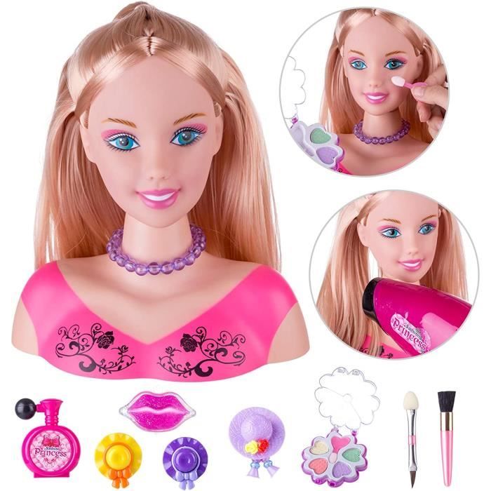 Tête à Coiffer et Maquiller - 34 Pièces Tête de Coiffage avec Accessoires de Coiffure - Jeu