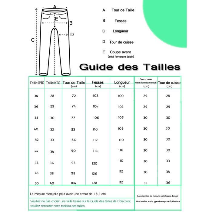 Tableau de store mesure pantalon homme