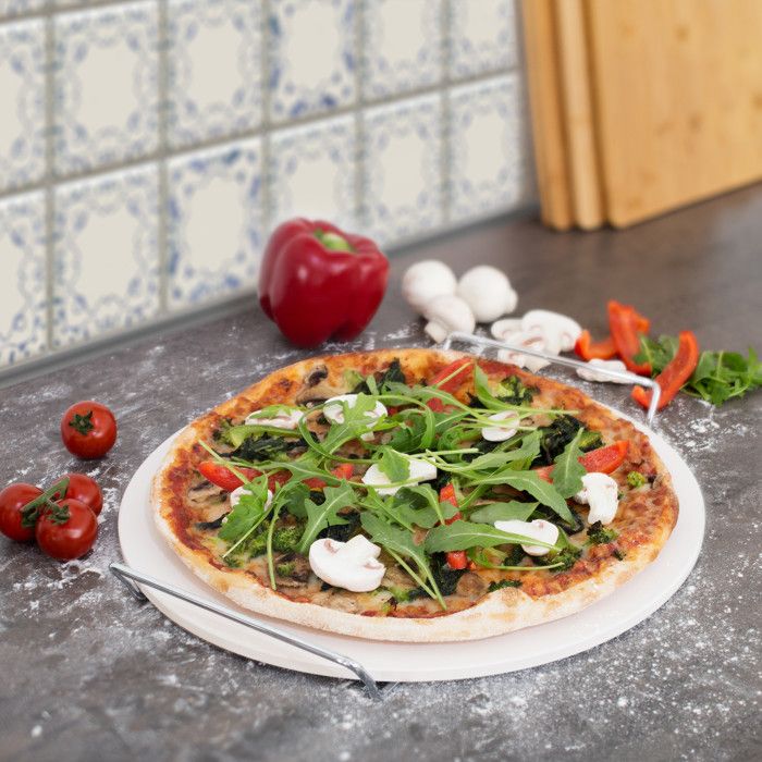 Pierre à Pizza Cordiérite 33 Cm Avec Support Métal - Pour Four Et Grill