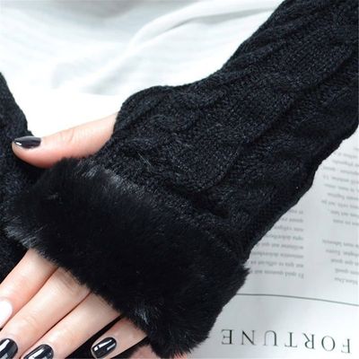 2 Paires De Gants Longs Sans Doigts Femme - Manches Tricotées, Trou Pour Le Pouce - Pour Automne/hiver, Unisexe (noir Et Blanc)