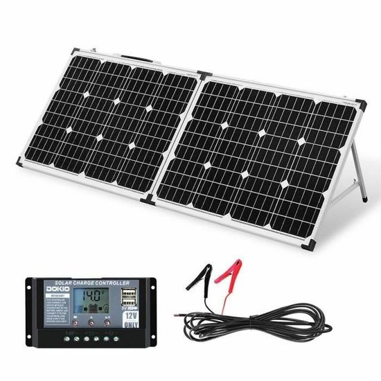 Panneau solaire portable pliable DOKIO 160 W 18 V pour batteries 12 V avec contrôleur