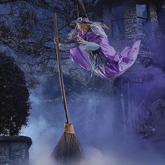 Décoration Halloween Suspendue Sorcière Volante 65x120cm Multicolore Art Déco