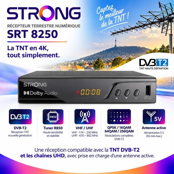 Strong Decoder All Channels STRONG - SRT8250 Décodeur TNT 4K UHD - Enregistreur USB - HEVC265 ...