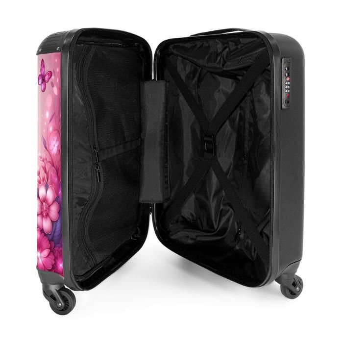 Valise Cabine Enfant Fille Papillon Bleu-Rose - Valise Personnalisable 55x35x25cm Avec 4 Roues, Bagage Léger Et Robuste Pour Petits Voyageurs
