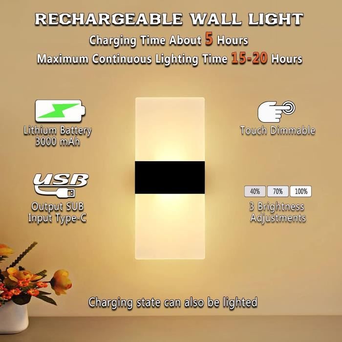 Applique Murale Led Interieur Lampe Murale Magnétique A Pile Sans Fil Avec  Interrupteur, Applique À Piles Rechargeable Usb C[H7403] - Cdiscount Maison