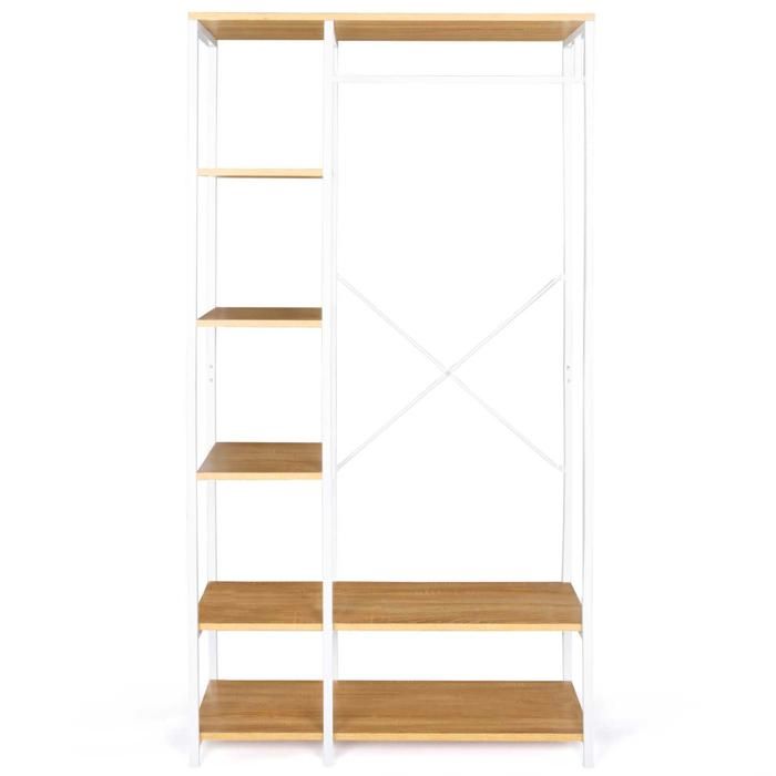 Dressing Penderie Avec Porte Detroit - Style Industriel Bois & Noir, L.90 X H.167 Cm - Étages Ouverts Et Fermés, Barre à Cintres