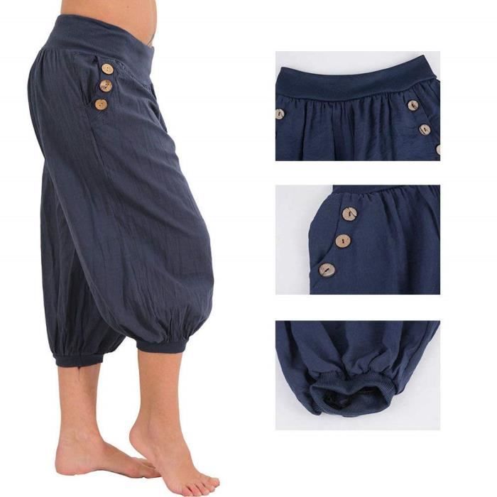 Pantalon Harem Femme été - Coton Lin Léger, Coupe élastiquée Décontractée Avec Poches