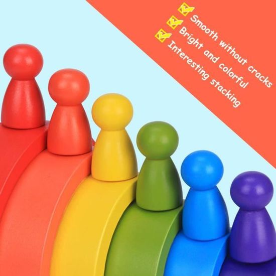 Lewo Empileur Arc-en-Ciel en Bois Puzzle de Nidification des Vagues Jeu d/'Empilage Jouets Montessori en Bois Blocs de Construction Arch Jouet Éducatif pour Tout-Petits Enfants Bébés Garçons Filles