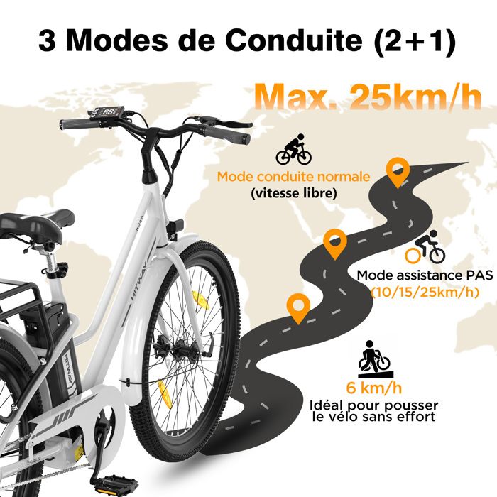 Vélo électrique HITWAY BK18S 27,5 Pouces – Moteur 250W, Batterie Lithium 36V 13Ah Amovible, 7 Vitesses, Autonomie 60-100 Km, Assistance 5 Niveaux, écran LCD, NFC, Application Bluetooth