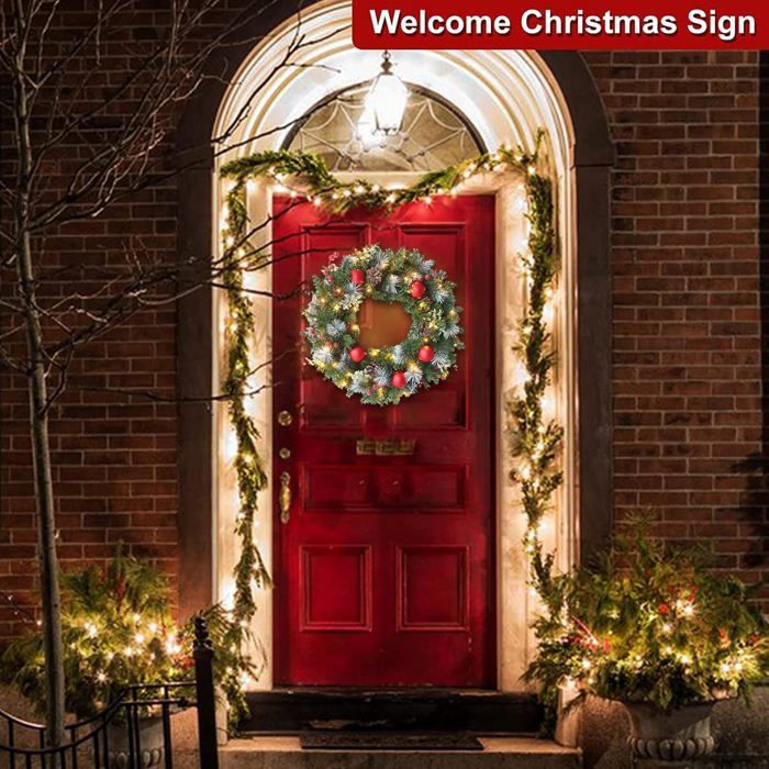 Couronne De Porte Halloween Avec Guirlande Lumineuse - Chat Noir Et Lune - LED - Environ 35 X 35 Cm - Piles Non Incluses - 4