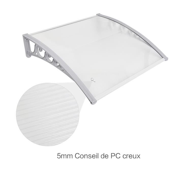 XUANYU Auvent De Porte D’Entrée En Polycarbonate – Toit Abri Marquise 298 X 98 Cm, Protection Pluie Neige UV, Transparent-Gris – Résistant Vent Fort & Neige