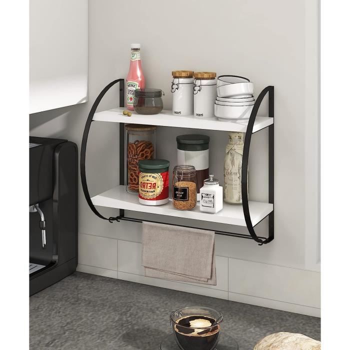 Étagère Murale Bois Blanc Noir Étagère Flottante Étagère Suspendue Cuisine Fer forgé Étagères décoratives - Maison