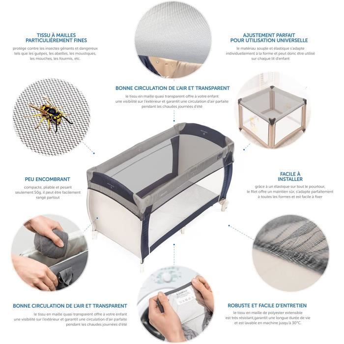 Moustiquaire Universelle WMUVAZA Pour Lit Bébé - Anti-insectes Lavable Avec Zip