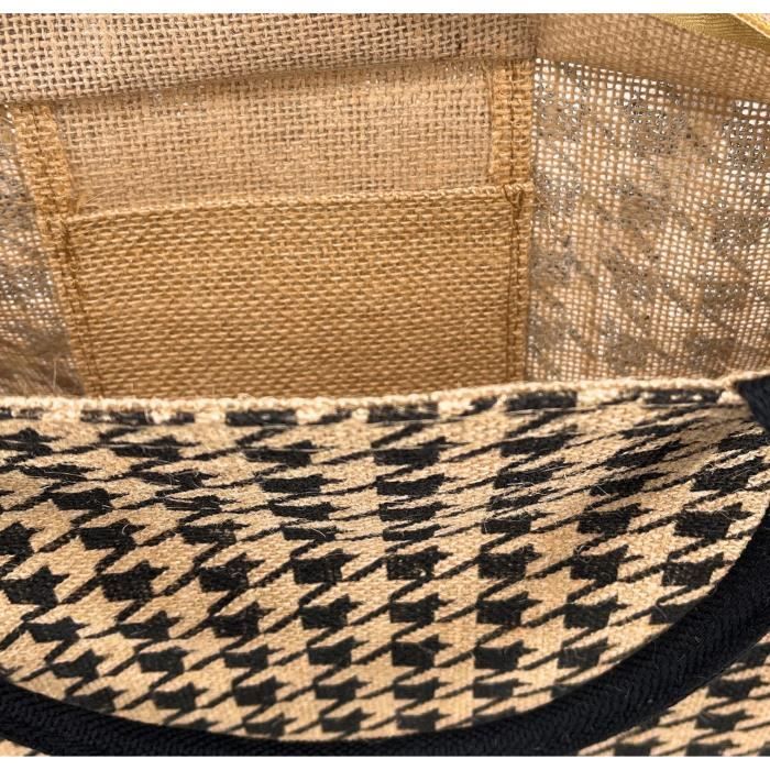 Sac cabas en jute LE TOTE Pied de poule OH MY BAG Fermeture